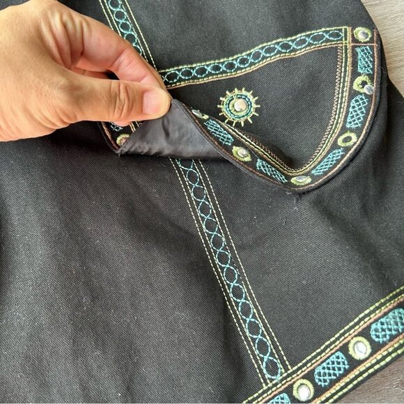 Vintage ANN CARSON Linen Blend Denim Embroidered Sequins  Western Jacket - Picture 16 of 16